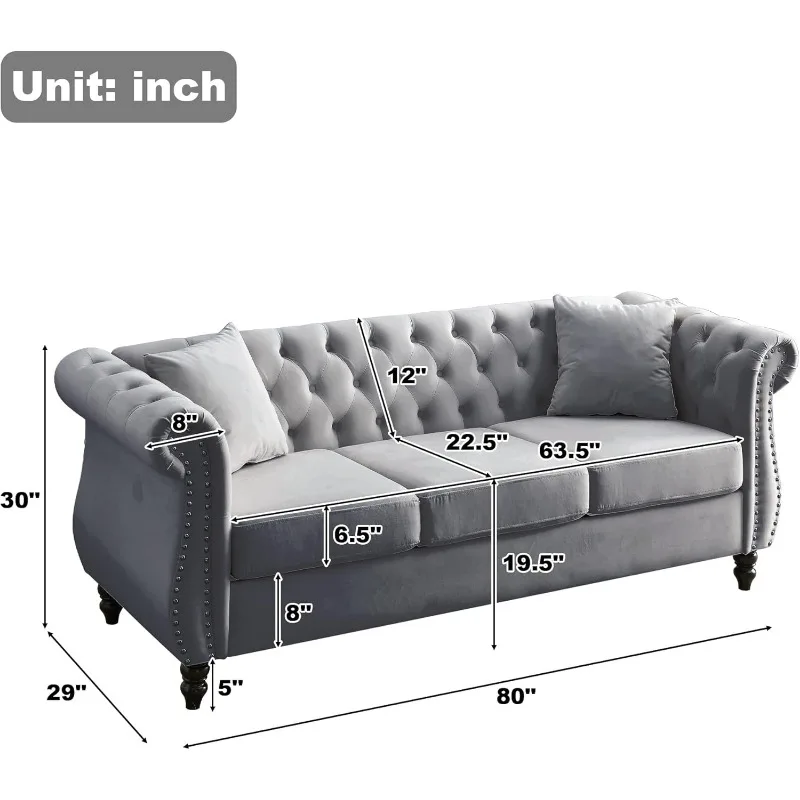 2 Piece Chesterfield Velvet 80“ 3-Seater and 59