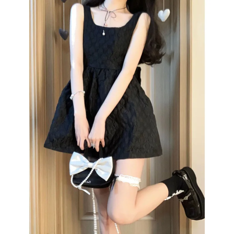 Butterfly Condensation Back Black Suspender Dress Collection Waist Fluffy Princess Skirt Short Skirt Children