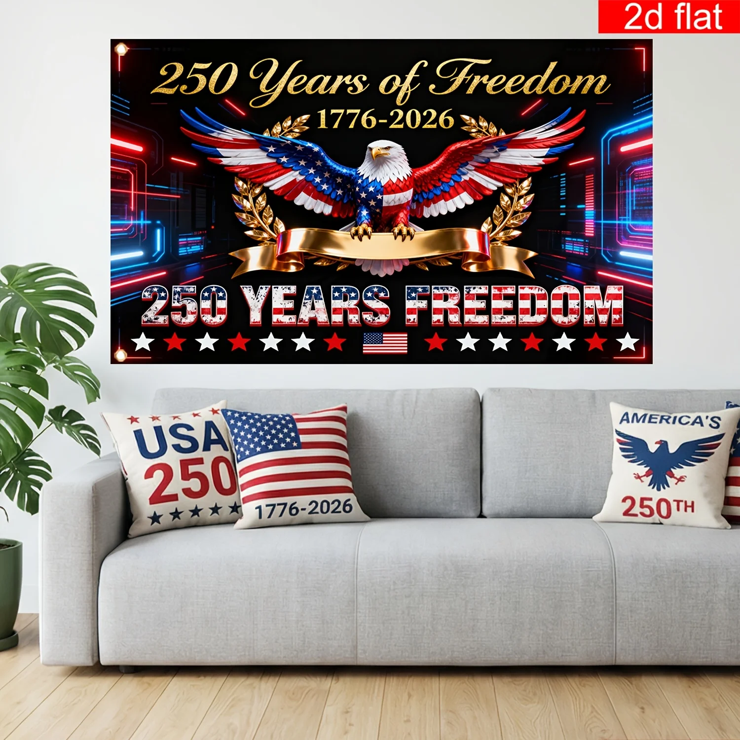 1pc Cyber Neon Black Golden tapestry American 250years of Independence Day Flag Banner, 1776-2026, 250years of Freedom