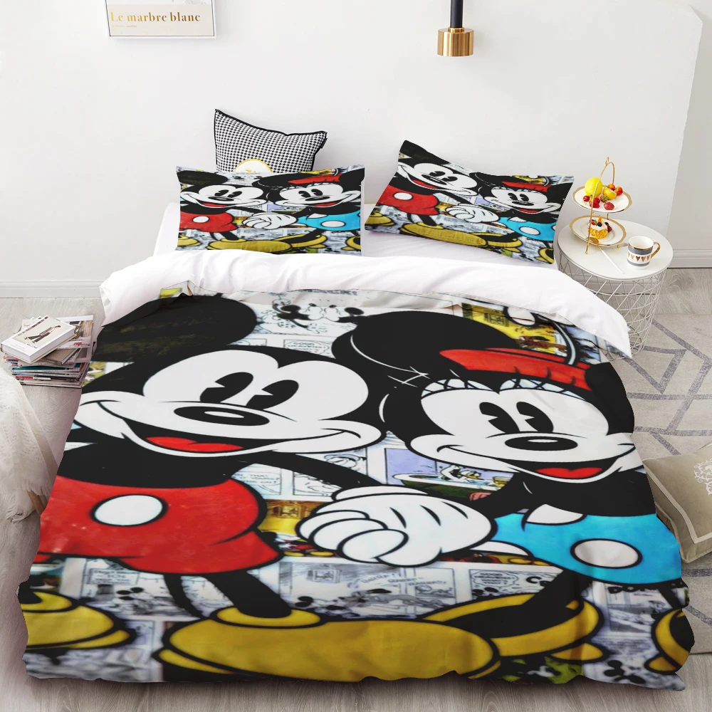 

Mickey and Minnie Mouse Love Printed Bedding Set Cartoon Microfiber Bed Set Pillowcase Adult Bed Cover Bedroom Bed Set Duvet