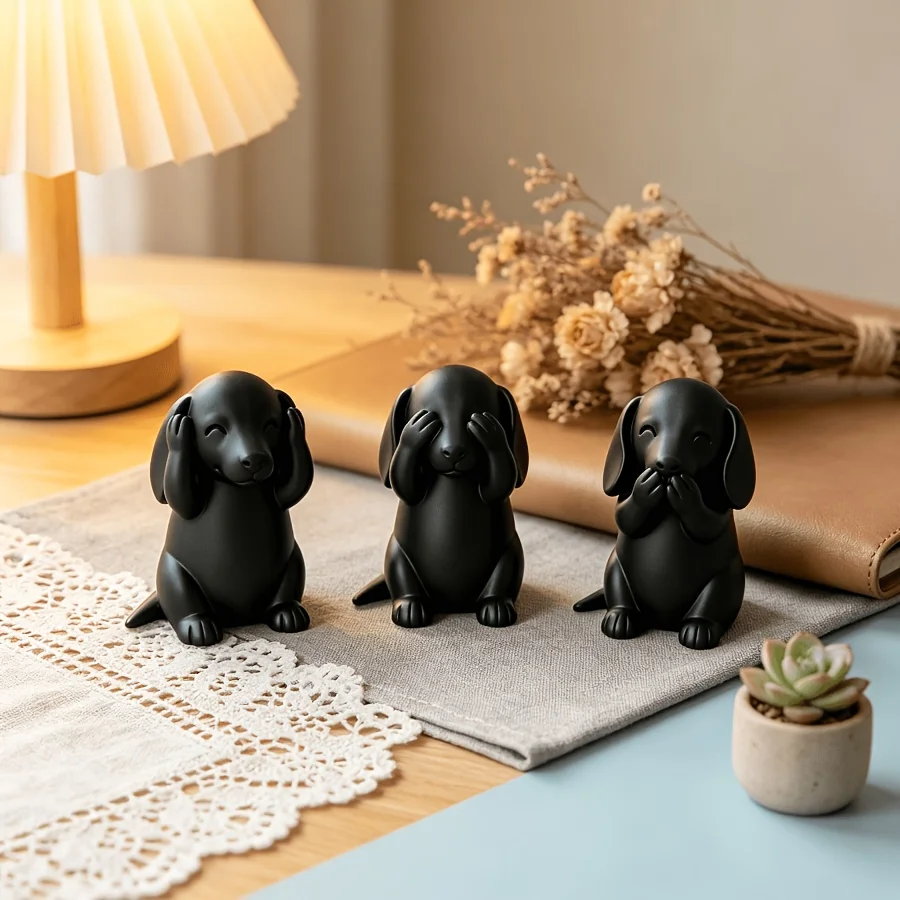 3/6 Pieces of Randomly Assorted Styles, Mini Wise Dog Figurines, Dog-Themed Home Decor Accessories, Suitable for Living Room, Office, Room Decoration, Small Car Decorations, Suitable for Halloween, Thanksgiving, Christ