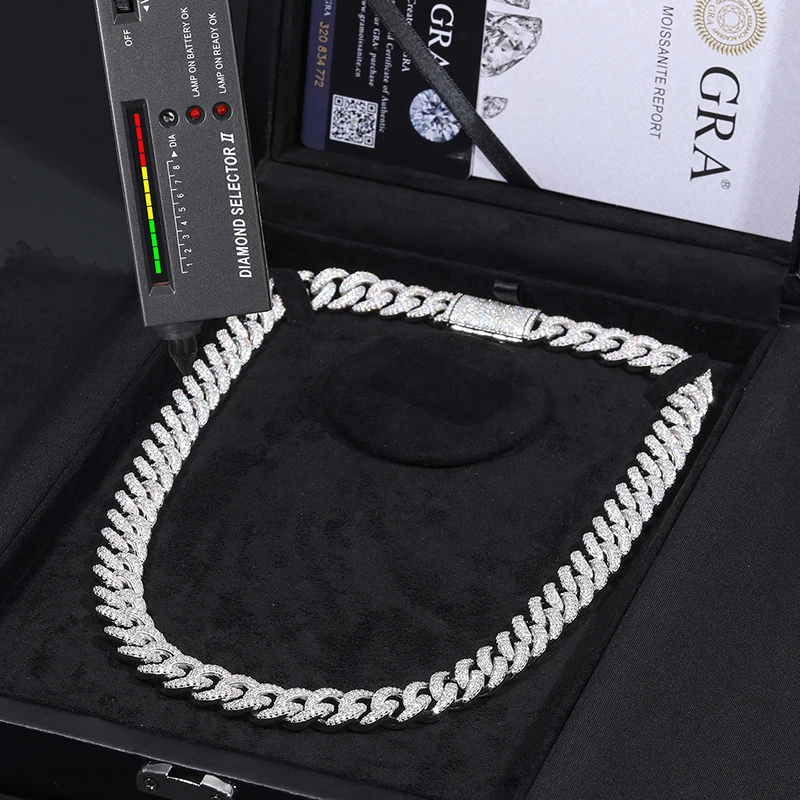 

New Arrival 14mm Gold Plated 925 Sterling Silver VVS Moissanite Diamond Iced Out Cuban Link Chain With Luxury Jewelry Box