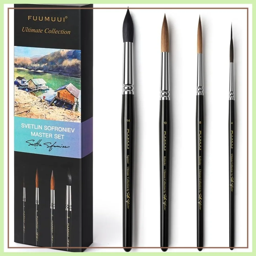 

2pcs Watercolor Brushes, Kolinsky Sable Round & Rigger, Squirrel Mop Wash, Needle Point for Detail