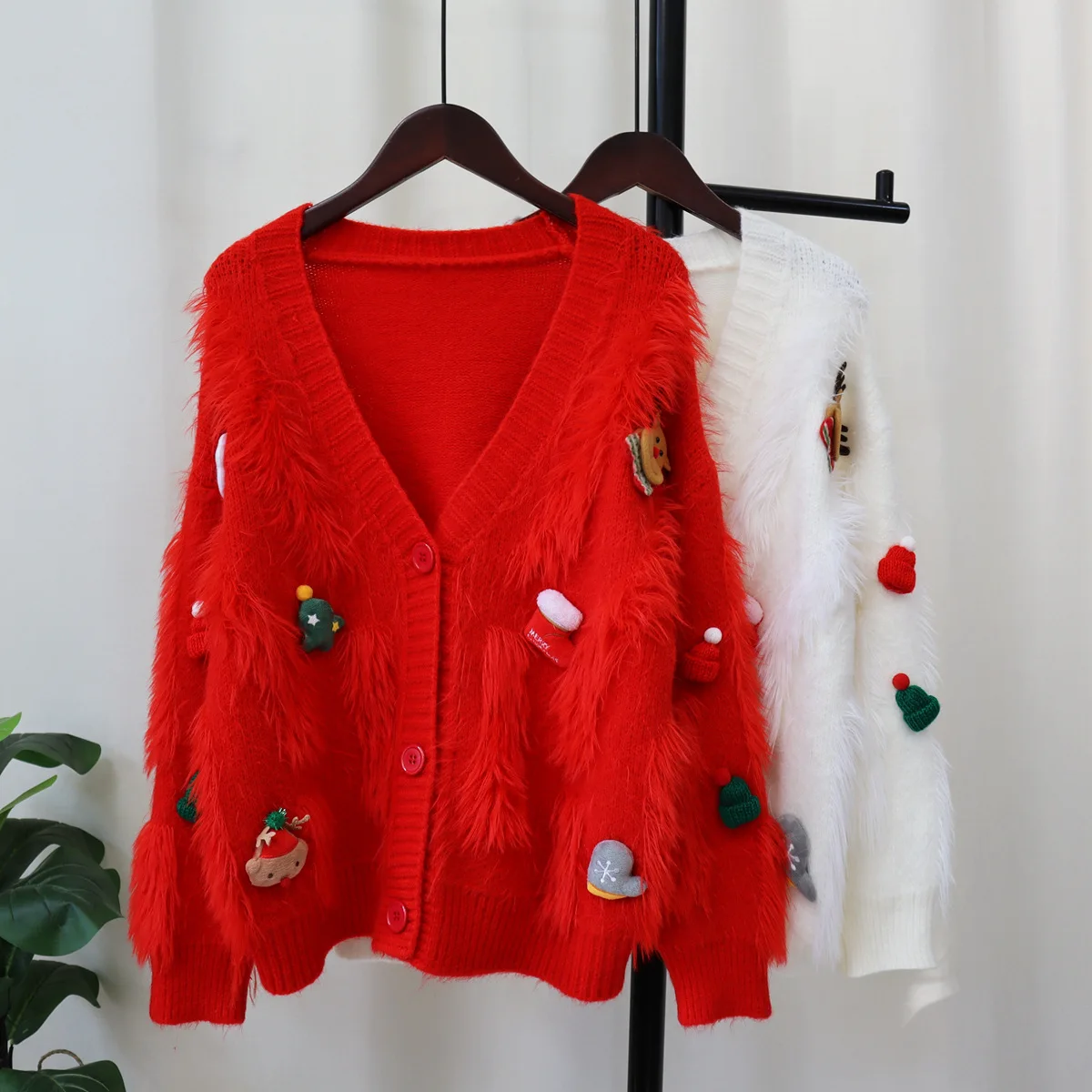 Mulheres cardigan de natal suéteres manga longa com decote em v botão para baixo malhas casaco bonito topo feminino casual clássico inverno outerwear