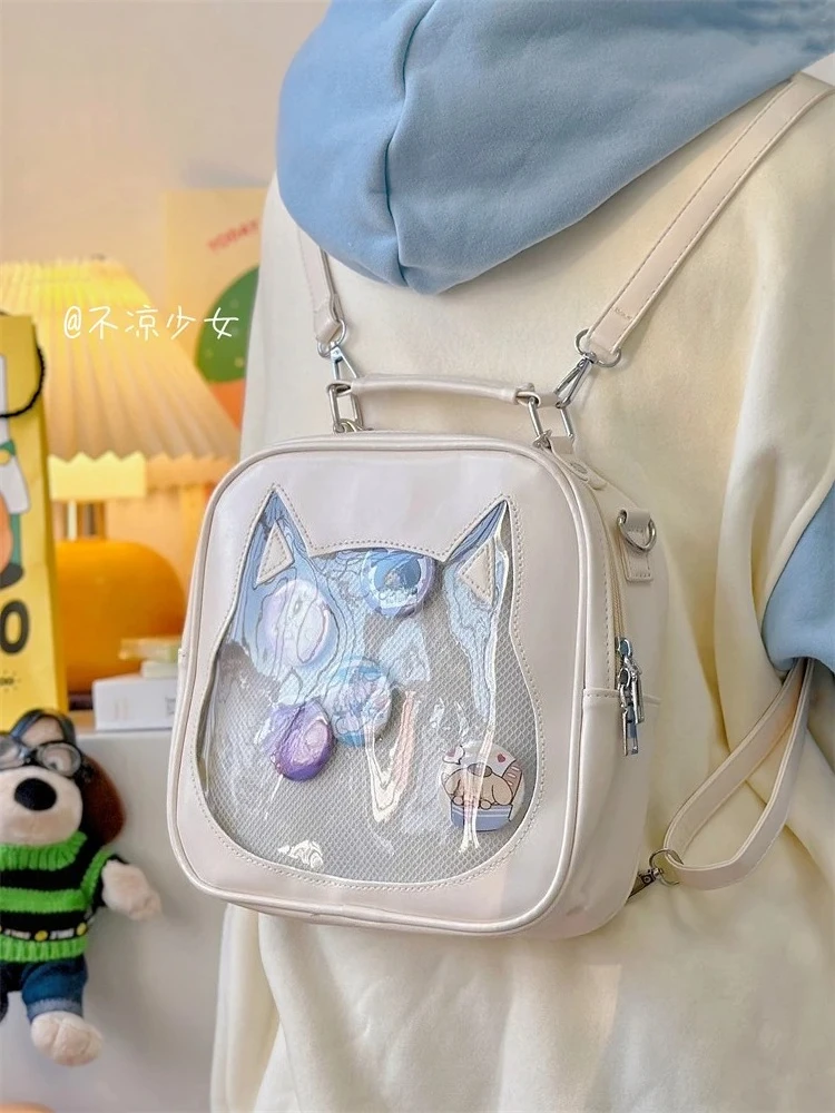 

Cross Body Transparent Badge Bag PU Leather Large Capacity Cat Ita Bag Dustproof Shoulder Bag Doll Display Itabag Goods Display
