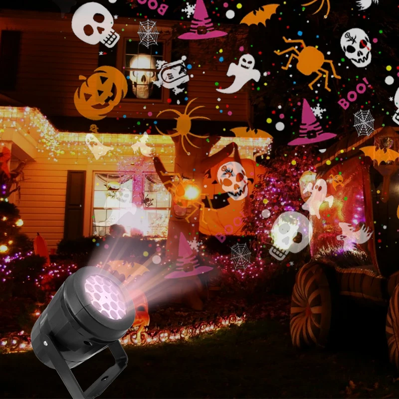 1pc LED Halloween Projection Light16 Patterns USB Powered Projection Lamp Light Outdoor Projector Stage Halloween Decoration