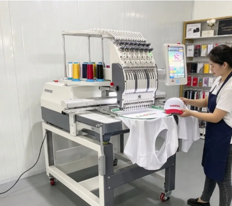High Speed Industrial Embroidery Machine With Multi Head And Large Embroidery Area For T Shirt Printing