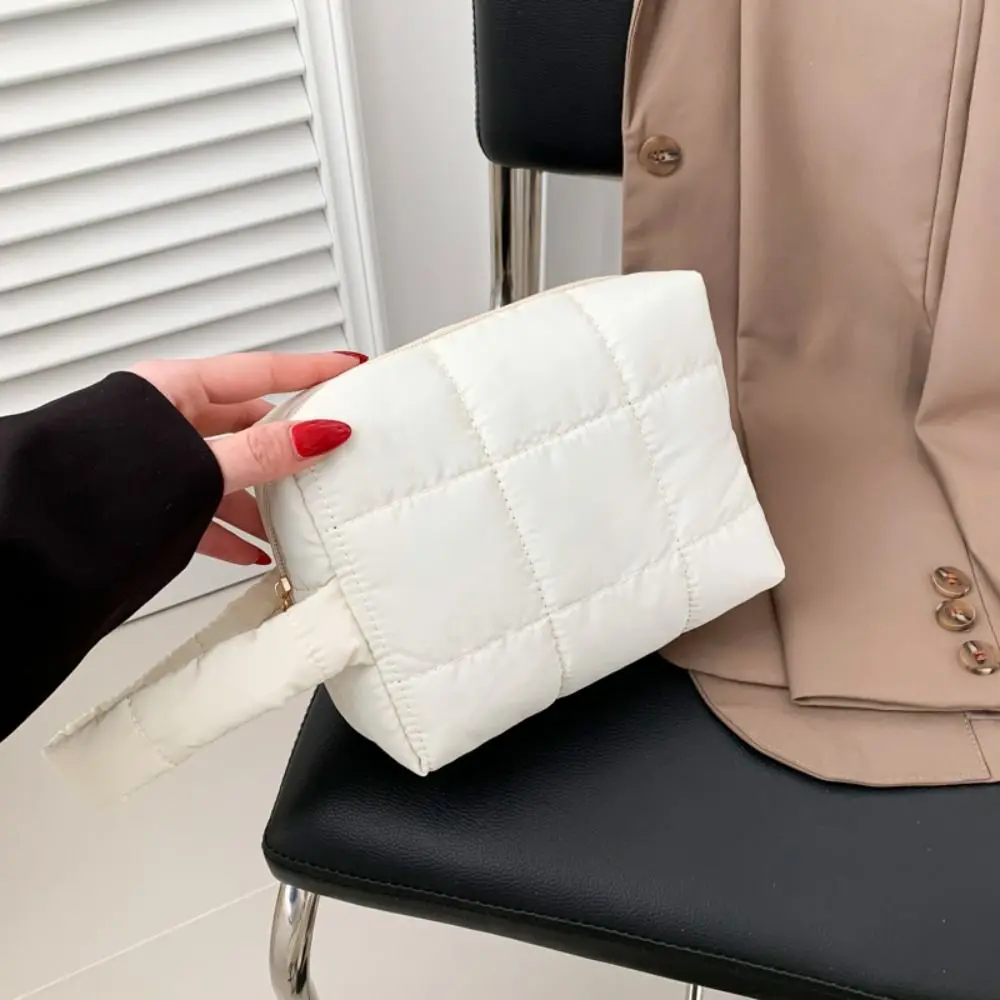 Soft Solid Color Puffer Handbag Quilted PU Leather Padded Makeup Bag Square Korean Style Plaid Clutch Bag Work