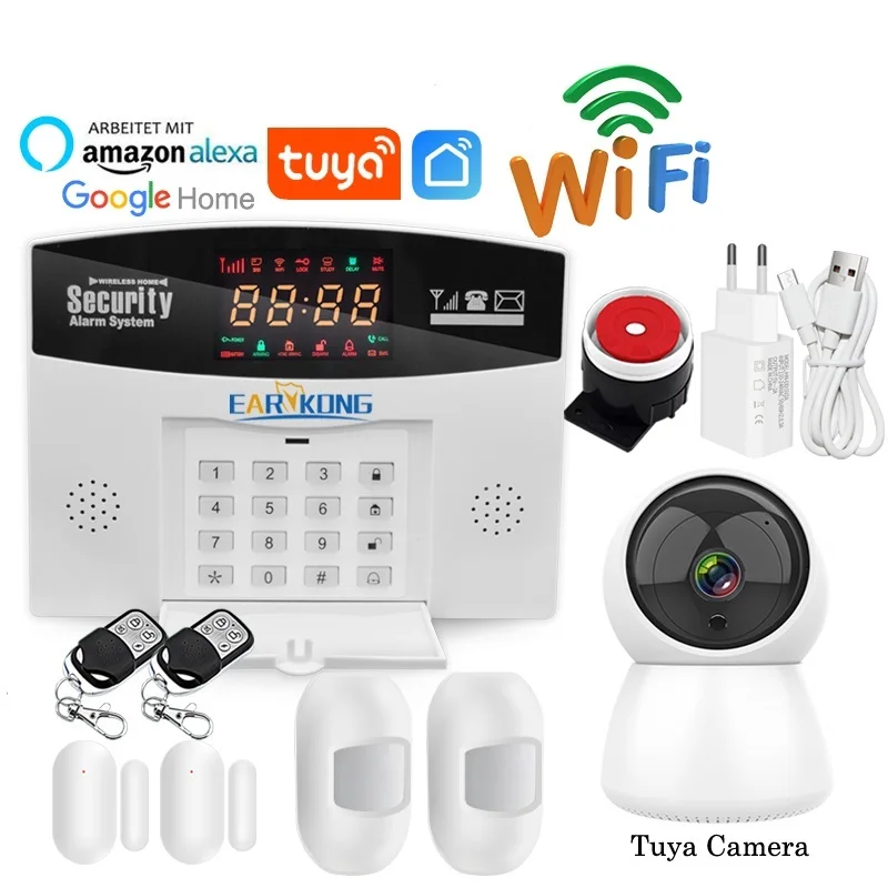 Tuya-sistema de alarma antirrobo para el hogar, Detector de 433MHz, compatible con tarjeta SIM GSM, intercomunicador de voz, Wifi, Tuya Smart Life