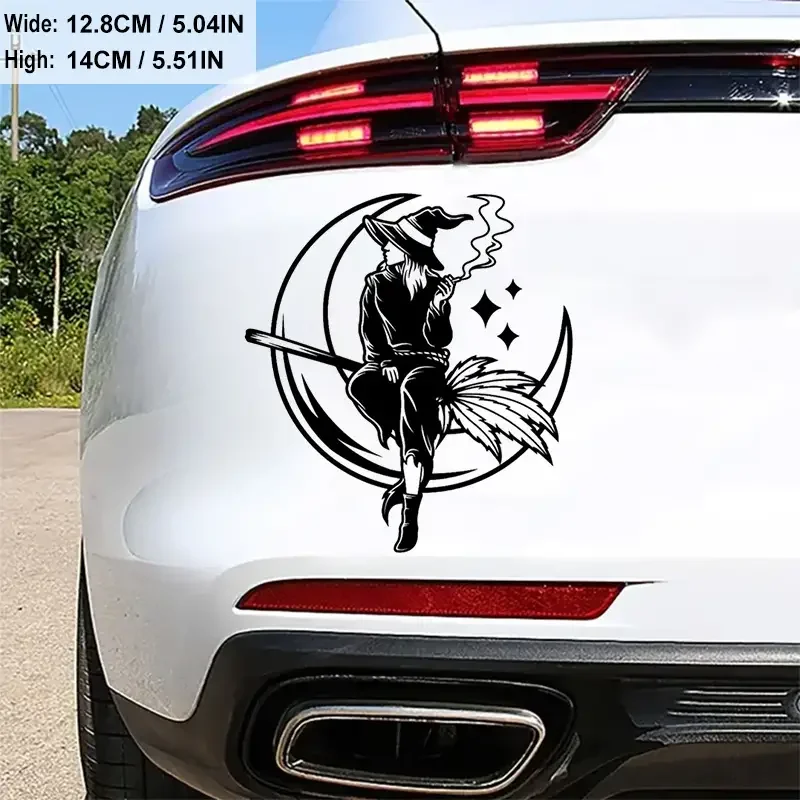 Witch Smoking Night Moon Car Stickers, For Laptop Water Bottle Car Truck Van SUV, Motorcycle Vehicle Window Wall Cup Decals, Aut