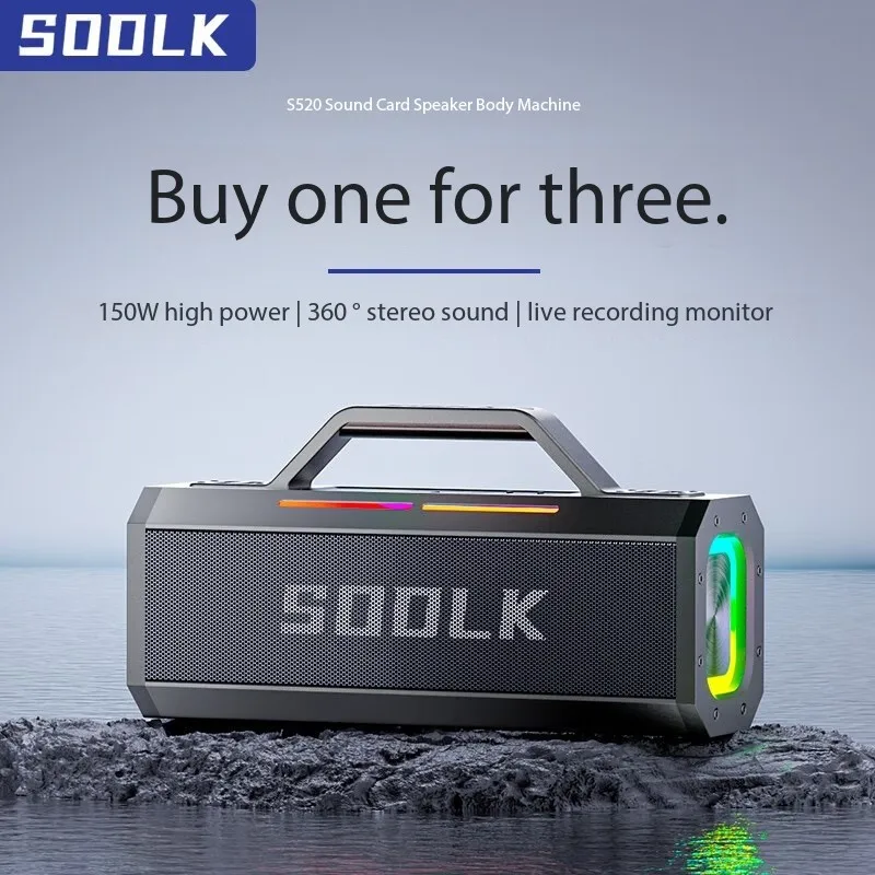 

Портативный сабвуфер SODLK 150 Вт, Беспроводная колонка с Bluetooth, уличный музыкальный центр высокой мощности, Бумбокс с двойным микрофоном, TWS