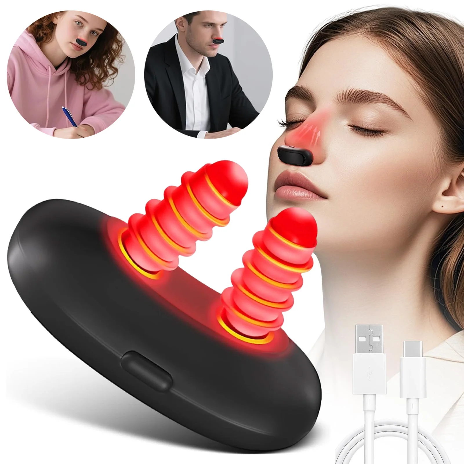 Un dispositivo portátil para el tratamiento de la cavidad nasal/relajante nasal, diseñado de forma ergonómica, compacto y ligero, fácil de transportar, juego de color negro.