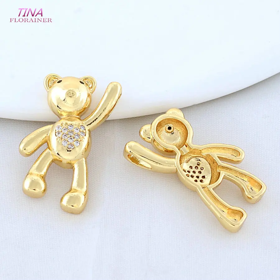 6PCS 11MM 18MM 18K Gold Color Brass and Zircon Bears Charms Pendants Necklace Earrings Jewelry Making Supplies Diy Accessories view 2