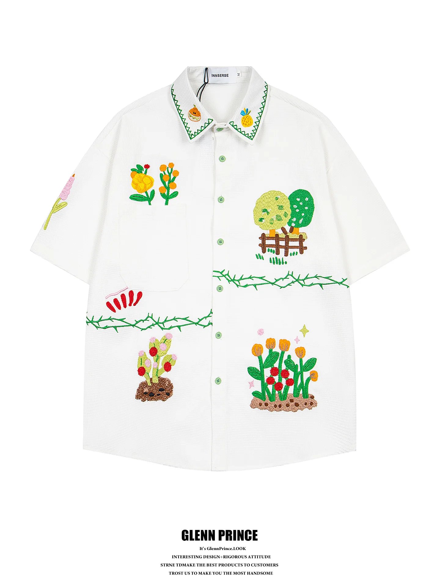 

GPstudio Japanese Style Short Sleeve Embroidered Shirt Men's Casual Versatile Cotton T-Shirt Breathable Comfortable Summer Ne...