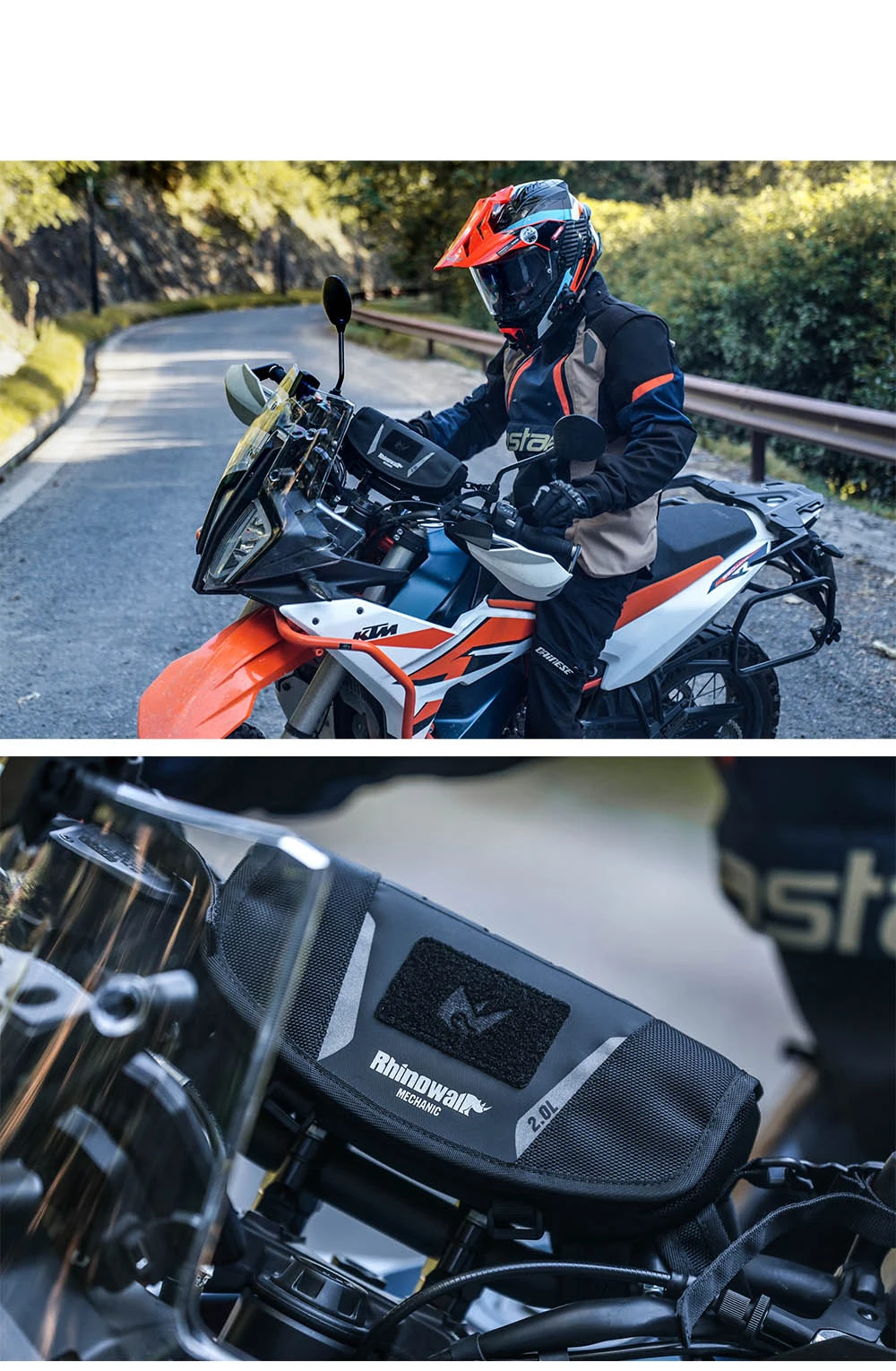 Rhinowalk Motorrad-Lenkertasche, stabile Aufbewahrungstasche, Reise-Umhängetasche mit Molle-System und Regenschutz für ADV-Zubehör – Detail 18