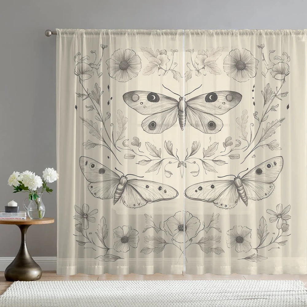 2Pcs Pink Peony And Butterfly Print Home Decoration Window Screens Suitable For Coffee Shops, Restaurants, Bedrooms