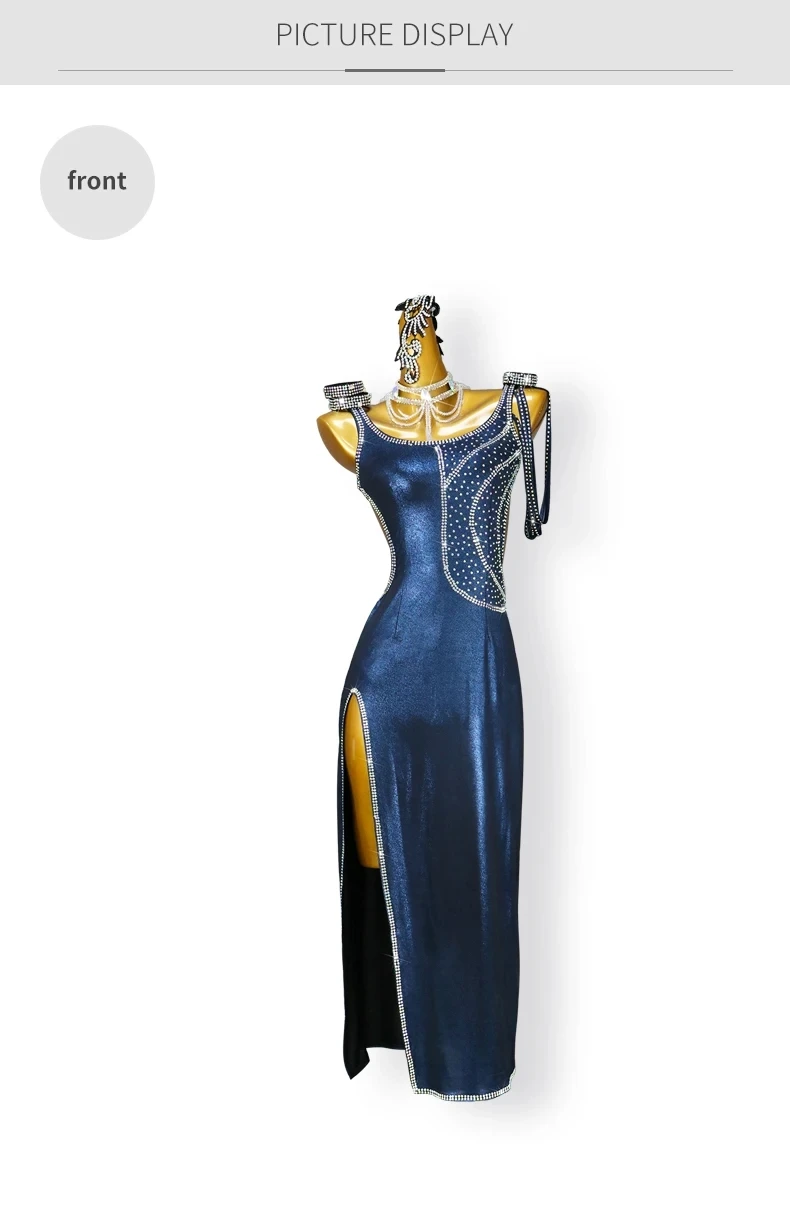 Lateinamerikanisches Tanzkleid, Damen-Wettkampfanzug, Mädchen-Ballroom-Samba-Kostüm, neue, elegante, lange Kleidung, sexy amerikanische Party-Outfits – Detail 8