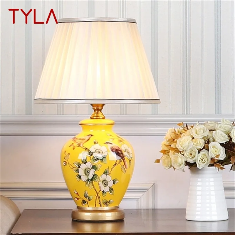 TYLA-Candeeiros De Mesa De Cerâmica, Padrão De Luxo, Luz De Mesa, LED, Cobre, Casa, Quarto