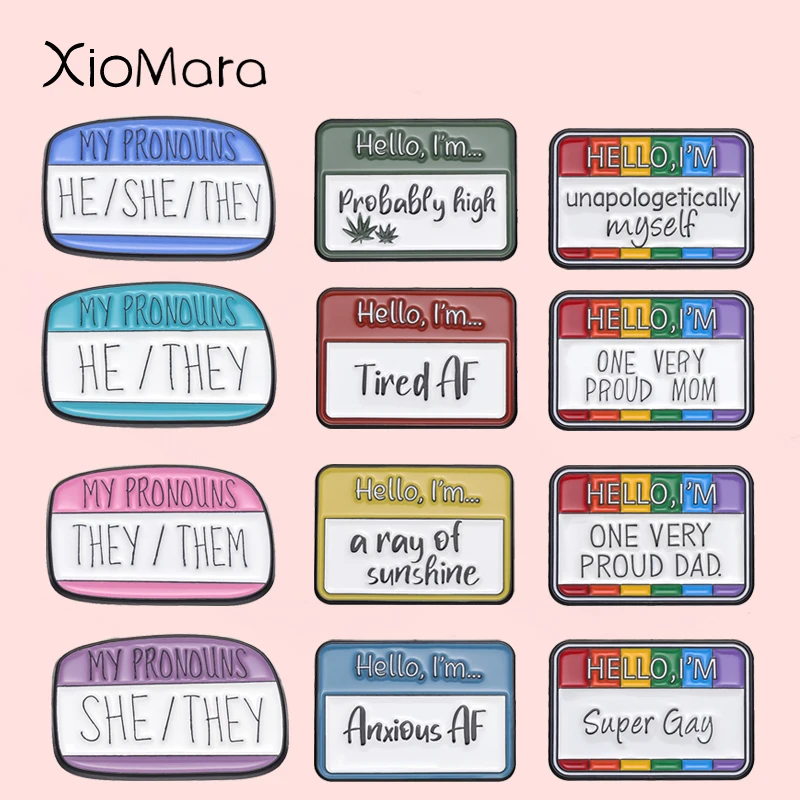 Custom Dialog Box Enamel Pin Hello I'M Super Gay Brooch My Pronouns They Them Rainbow Pride Lapel Badge LGBT Jewelry For Lesbian