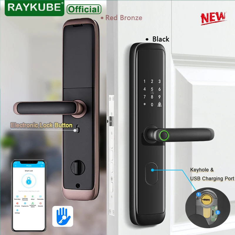 RAYKUBE Biometric Fingerprint Door Lock Intelligent Electronic Lock Fingerprint Verification With Password & RFID Unlock Z4