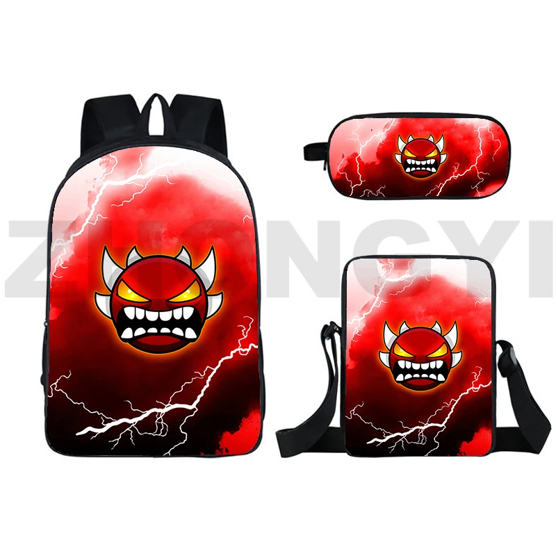 

3 Pcs/Set Boys Girls Gift Cartoon Crossbody Harajuku Anime Angry Geometry Dash Backpack Women Men New Design Fashion Schoolbag