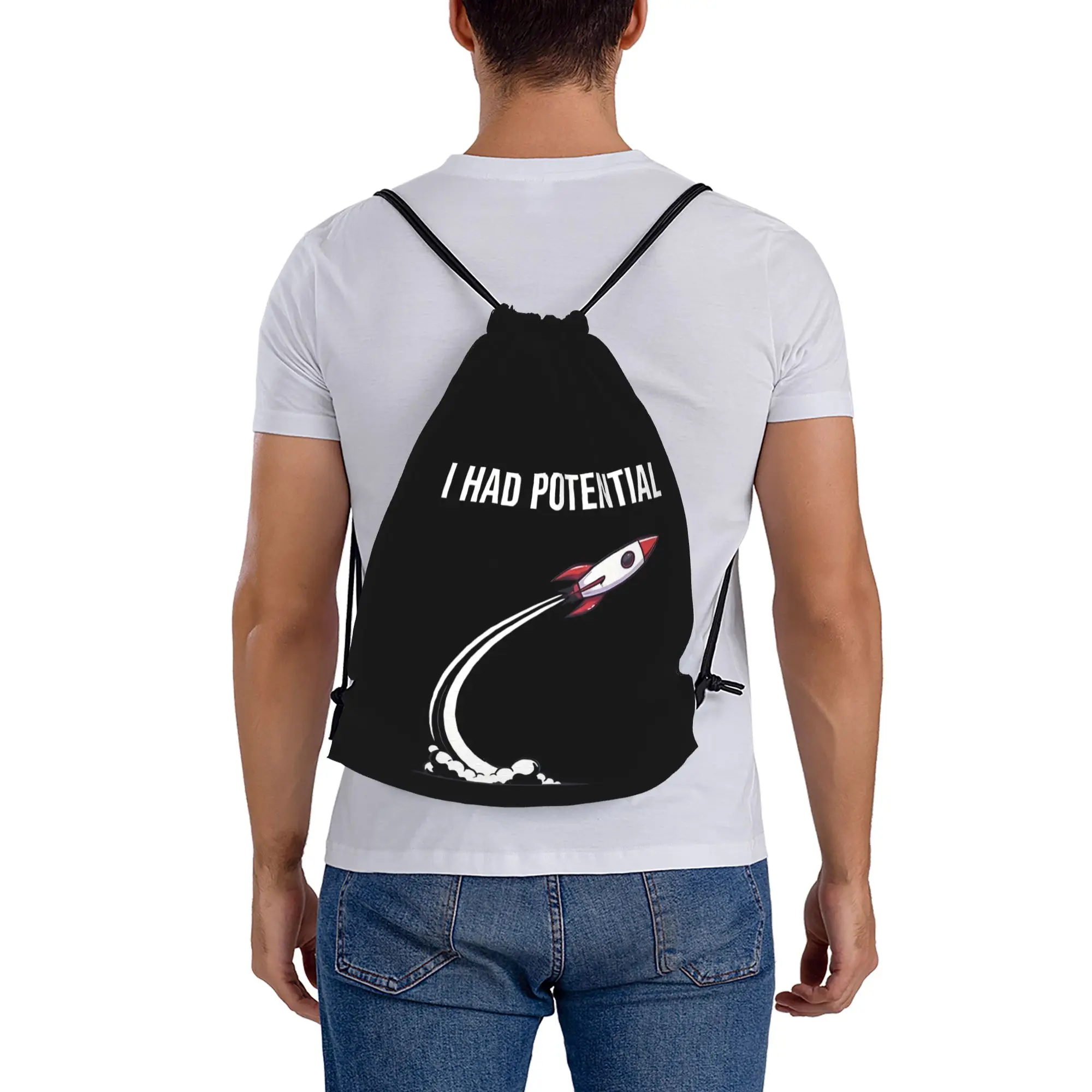 I Had Potential 3  Portable Shopping Drawstring Backpack Riding Backpack Gym Shoes Drawstring Bags