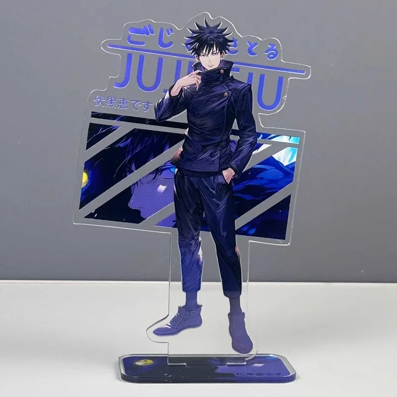 Figurki akrylowe Jujutsu Kaisen, postacie z anime: Satoru Gojo, Geto Suguru, Fushiguro, stojące, ozdobne podstawki.