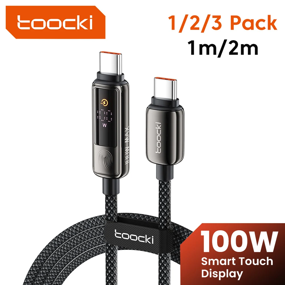 Toocki 100W Touch Digital Display USB-C zu USB-C Kabel 1/2/3 Stück Zinklegierung Superschnelles Ladekabel Typ C für iPhone17 Samsung