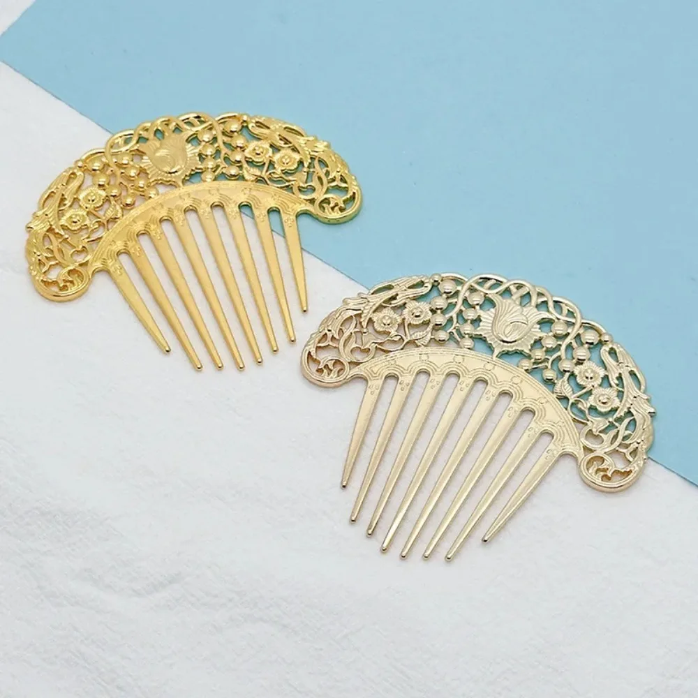 1pc Chinese Hairpin Retro Hair Comb Hanfu Dish Hairpin Hair Ornament Hollow Carved Comb Gold Ornament Metal Comb