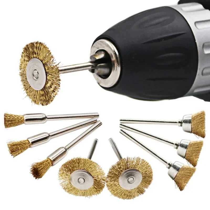 

Hardware Wire Accessories Polishing Grinder Kit 9pcs Dremel Brushes Brush Shank Hard Rotary Steel Diy Copper Die Tools Wheel