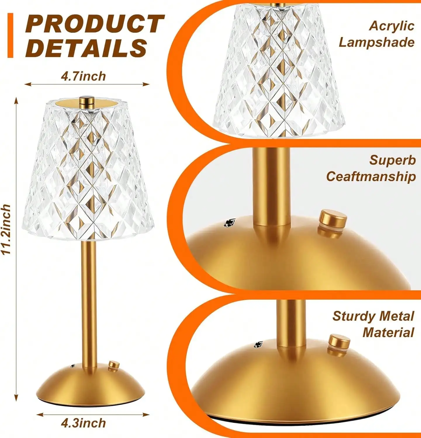 Cordless Table Lamps For Home,Table,Dining Room, Gold Rechargeable Lamps, USB Charge LED Brass Portable Outdoor Indoor Table Lamp With Built-In Dimmer Christmas Lighting, Christmas Decorations Gifts,Halloween,New Year Gifts