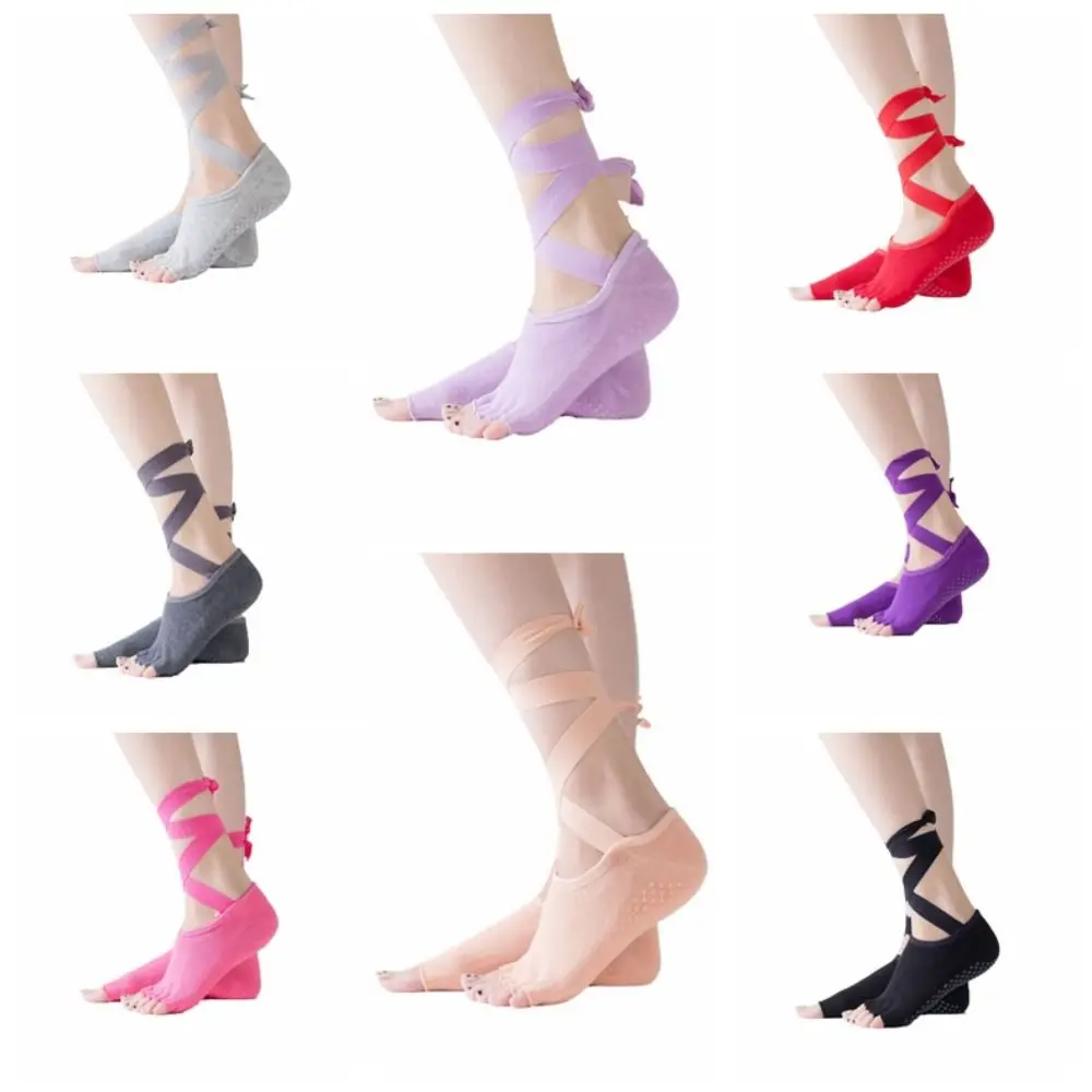 أزياء من الدانتل متابعة خمسة أصابع الجوارب القطنية نقطة الغراء جوارب بيلاتيس النساء المضادة للانزلاق اللياقة البدنية تو اليوغا الجوارب الفتيات #6