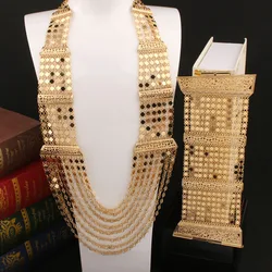 Dicai Luxury Women Jewelry Set Necklace Layered Tassel Long Chain Women Necklace Wide Bracelet Copper Gold Plated Designer