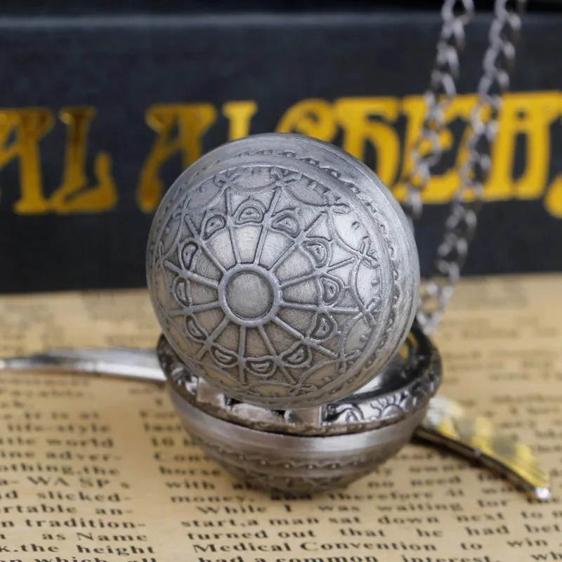 그레이 빈티지 윙 볼 플랩 포켓 시계 절묘한 목걸이 펜던트 Fob 체인 빈티지 Steampunk 포켓 시계 남성 여성 매직