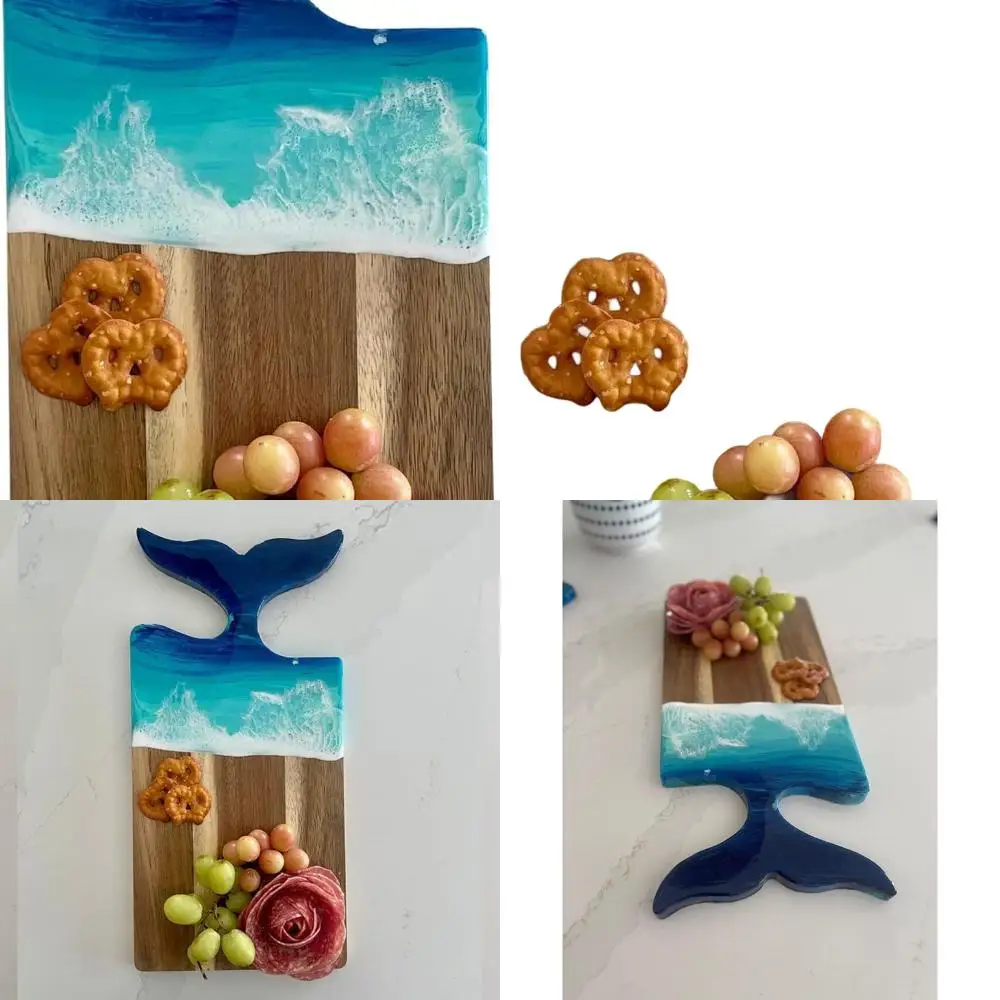 

Acacia Wood Whale Tail Cheese Board with Ocean Resin Art - Perfect for Beach Themed Gifts