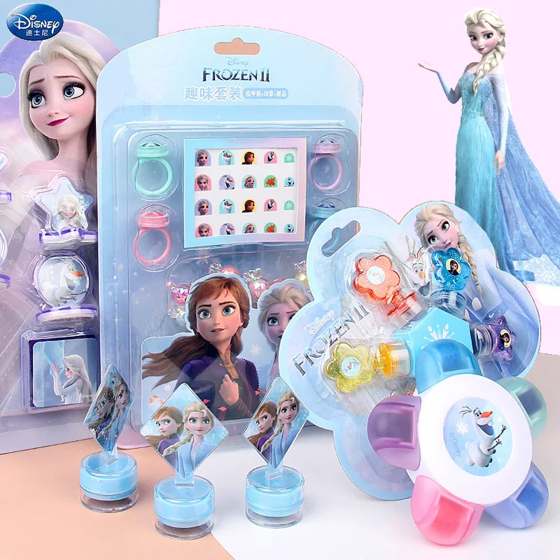 Disney Frozen 2 Cartoon Seal Sticker Set Princess Elsa Anna Anime Figures Head Stamp with box Cute Student Stationery Girl Gifts