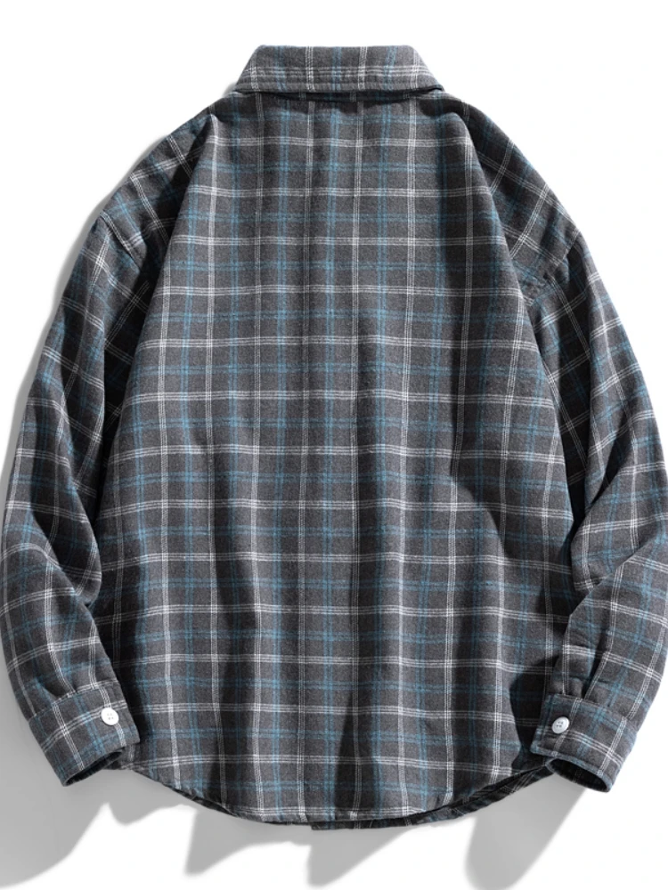 Plus Size 9xl 8xl Men Oversized Shirt Long Sleeve Single Breasted Cotton Plaid Shirts Korean Style Vintage Streetwear Clothes