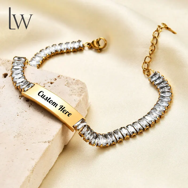 

Custom Text Stainless Steel Bracelet Zircon Charm Watch Band Style Personalized Engraved Jewelry Gift for Girl Mother's Day