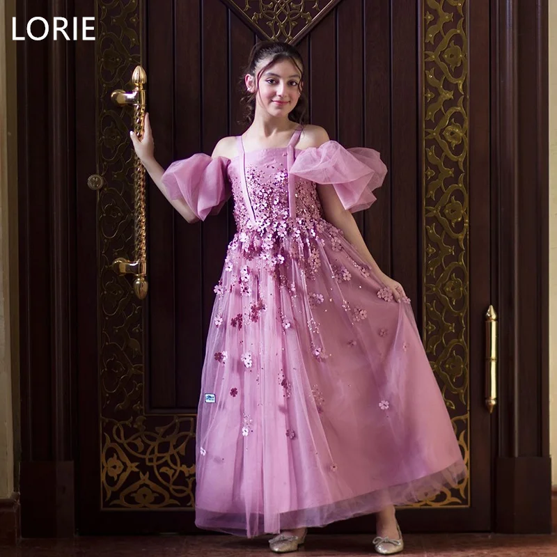 LORIE A-line Appliques Pink Flower Girl Dresses Sleeveless Off Shoulder Girl Ball Gown Christmas Birthday Present Customized