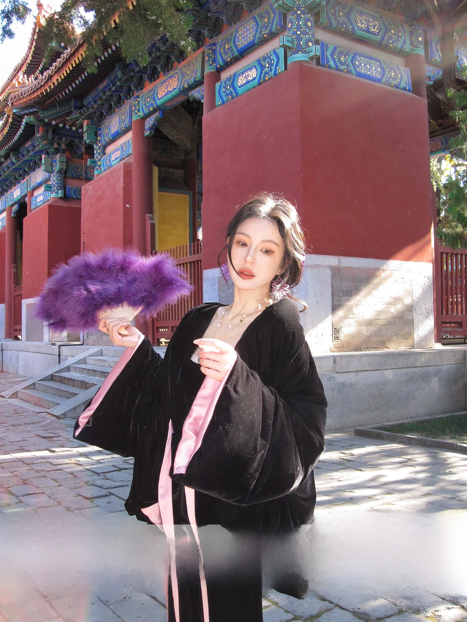 

MOSS STUDIO Winter New Chinese Sle Velvet Du down Jaet Women's Belted Color Blo Coat Warm Thi Long Sve Ladies