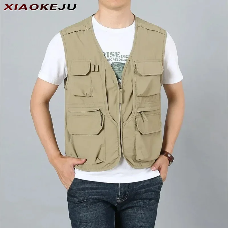 

Jacket Motorcyclist Work Vest Fashion Sleeveless Luxury Men's Waterproof Clothing Multi-pocket Hunting Sports Leather Vests MAN