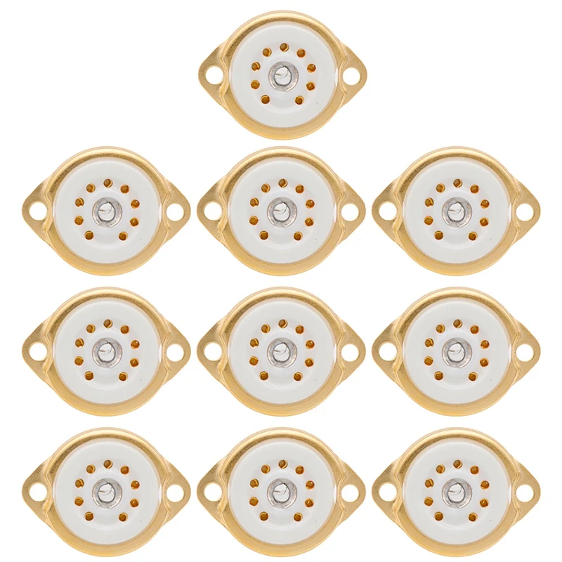 

10PCS GZC9-F B9A New 9Pin Plated Tube Sockets Ceramic Base Suitable For 12Ax7/12Au7/12AT7