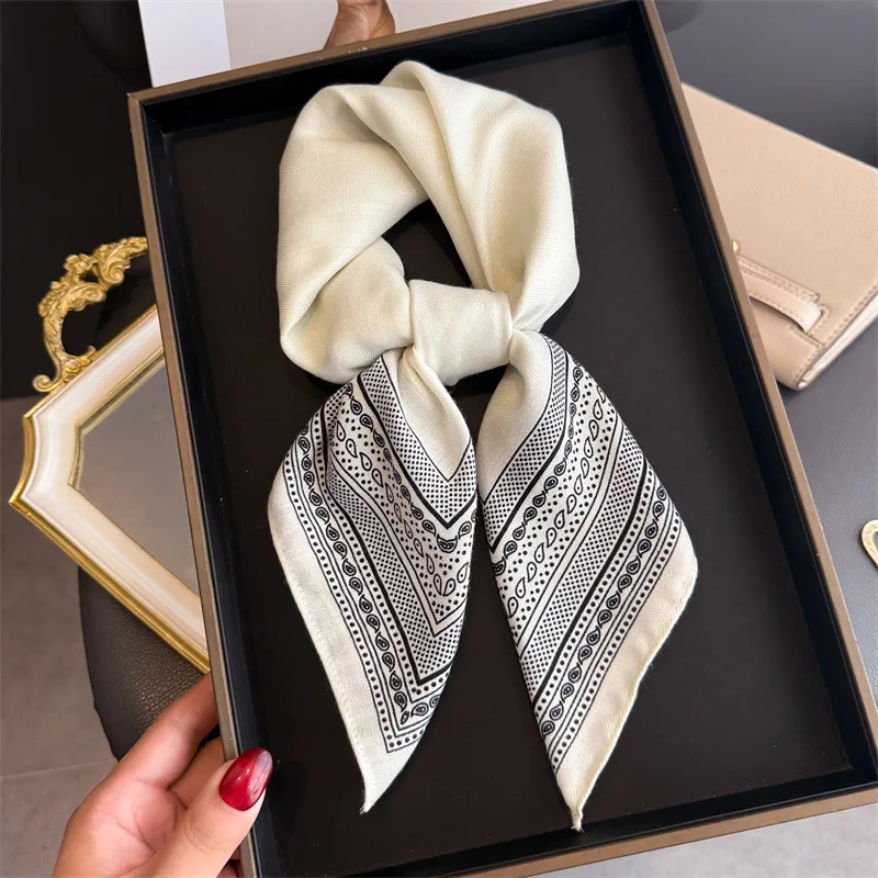 Cashew Print Female Neck Scarf Cotton Linen Feeling Women Square Hair Scarves Foulard Head Band Shawls Wraps Neckerchief Bandana