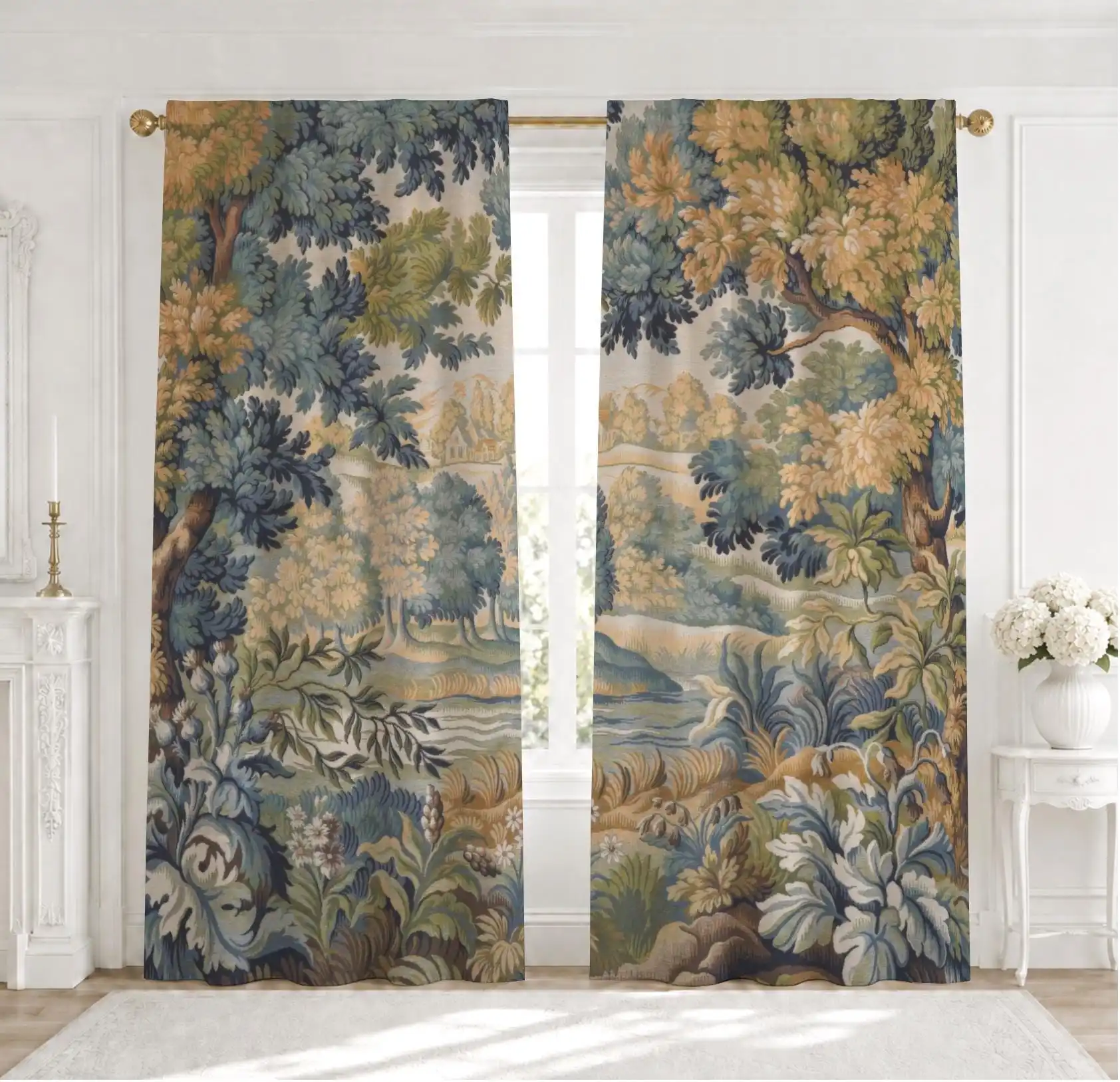 Vintage English Garden Mural Curtains for Living Room Home Decor Botanical Forest Print Window Drapes