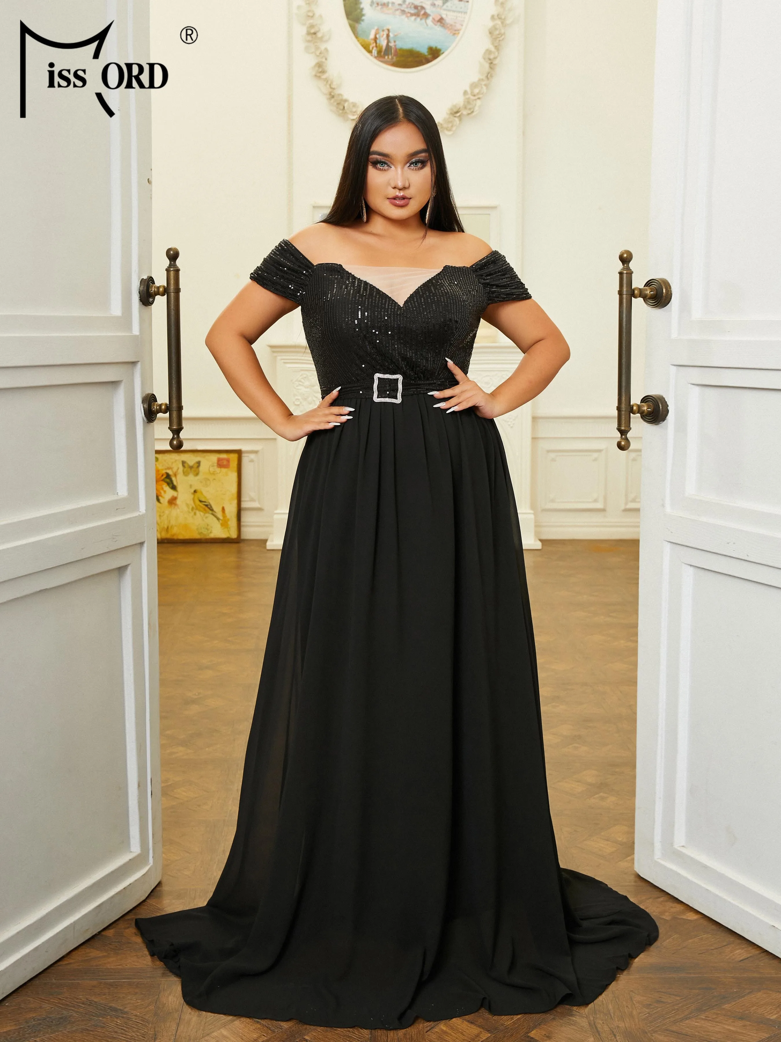 Missord Plus Size Off Shoulder A Line Prom Elegant Party Dresses For Women 2023 Formal Occasion Evening Dresses