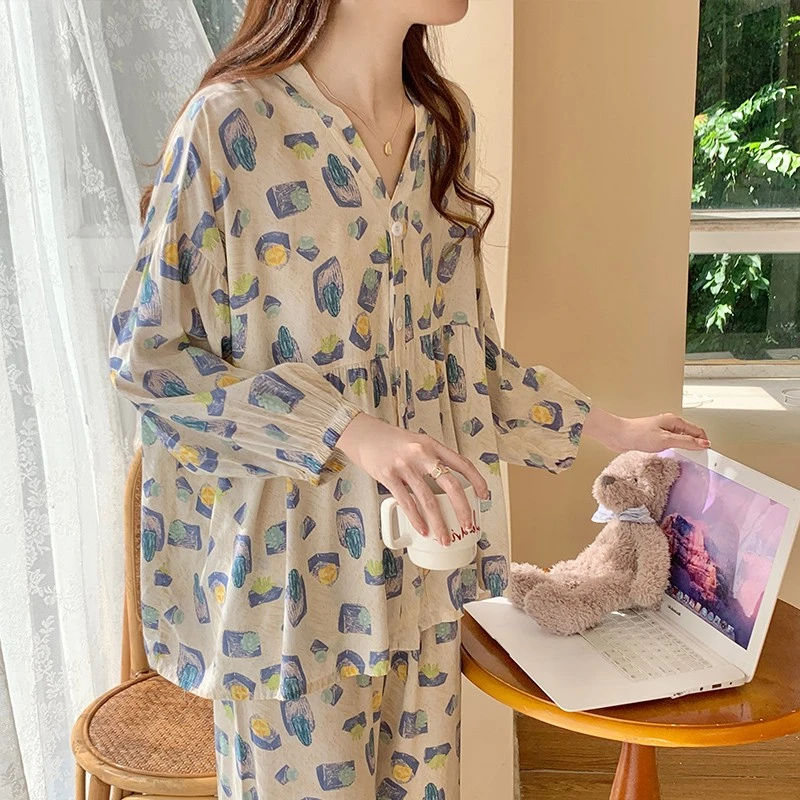 ensemble-de-pyjama-en-coton-a-manches-longues-pour-femmes-grandes-tailles-coupe-ample-vetements-de-maison-confortables-et-respirants-col-en-v-motif-floral-vegetal