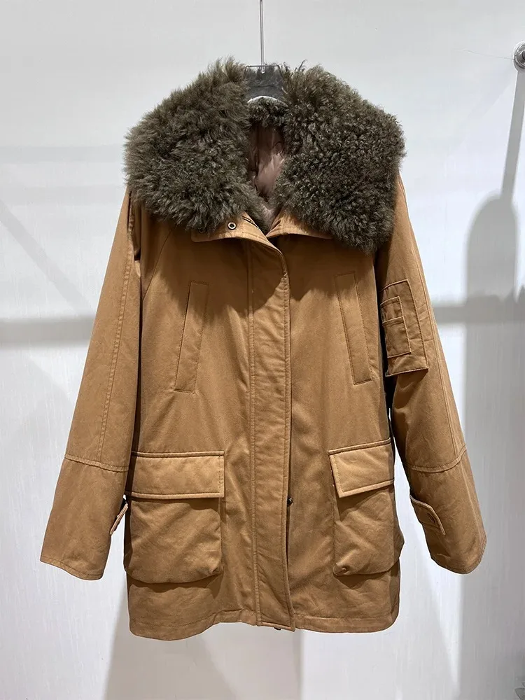 MENINA 구스 다운 재킷 파카 패딩 재킷 아우터웨어 2025 신상 겨울 의류 여성용 천연 여우털 칼라 코트