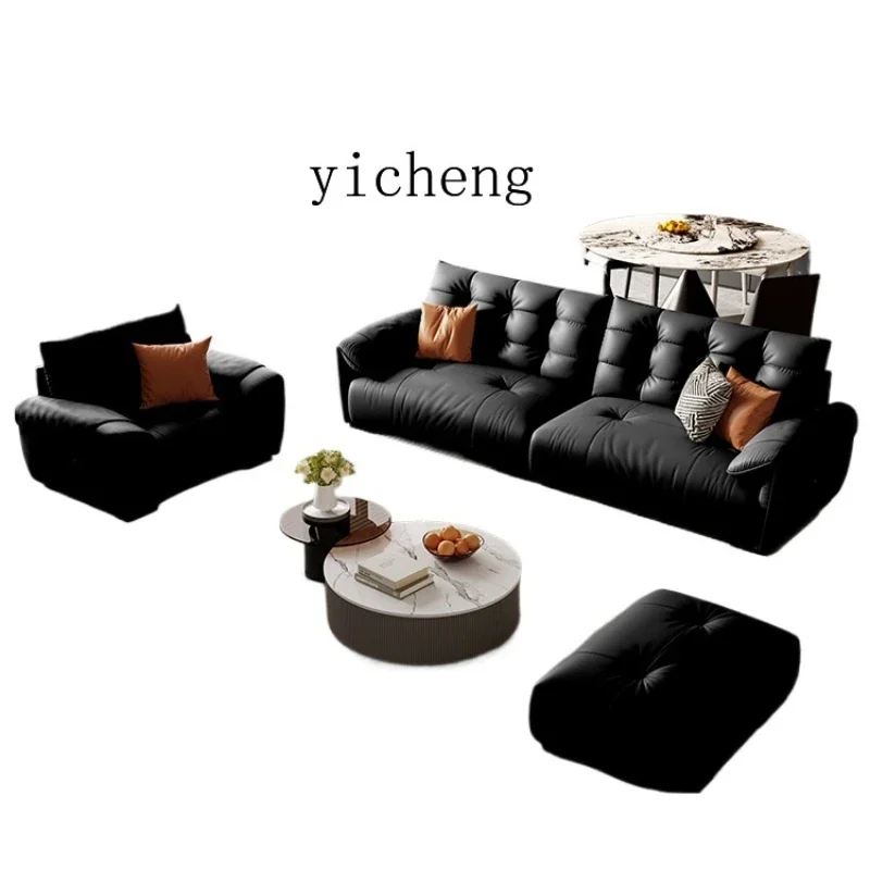 minimalist leather sofa first layer cowhide high-end living room down buckle sofa