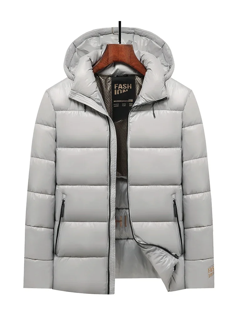 

Mens Winter Shiny Parkas New Glossy Parkas Black Gold Short Cotton Jacket Warm Jacket with Hood Casual Quilted Puffer Jackets