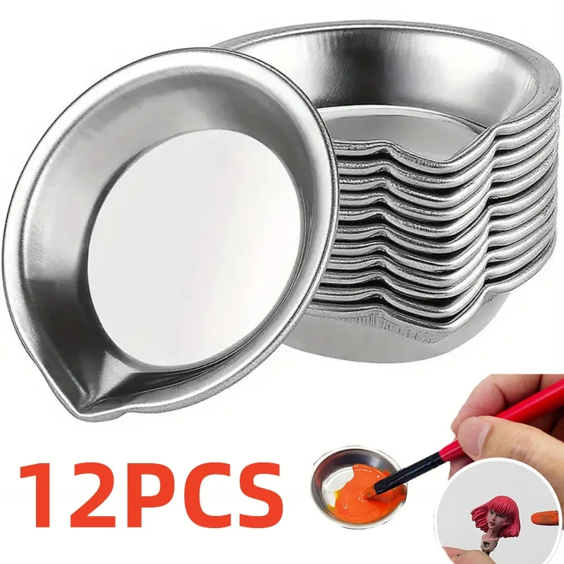 12 Uds. Cuencos de colores de pintura de acero inoxidable bandejas de pintura al óleo tazas para mezclar colores mezclador de colores herramientas de pintura DIY para niños